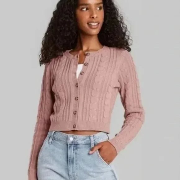 wild fable Sweaters - Wild Fable Boho Cable Knit Cropped Button Front Cardigan Sweater Mauve Medium